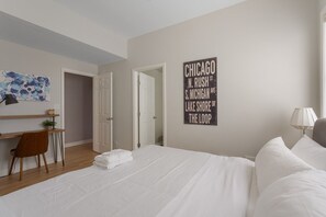 2 bedrooms, desk, iron/ironing board, travel crib