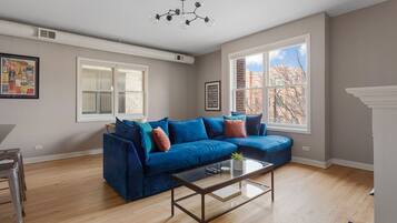 TV, fireplace, smart speakers