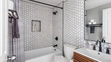 Combined shower/tub, hair dryer