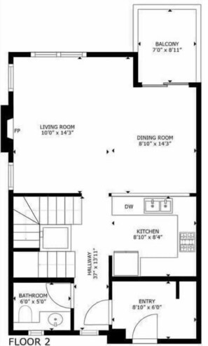 Un appartement situĂ© au deuxiĂšme Ă©tage, comprenant un salon, une salle Ă manger, une cuisine, un balcon, une salle de bain et un hall dâentrĂ©e.