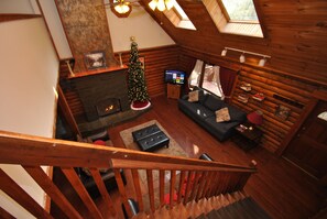 Smart TV, fireplace, video games, DVD player