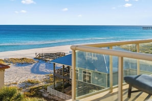 On the beach, sun-loungers, beach towels