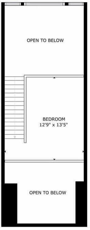 Pianta delle stanze che mostra una camera da letto di 3 metri e 88 per 4 metri e 14.