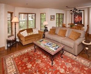 Televisión, chimenea y estéreo 