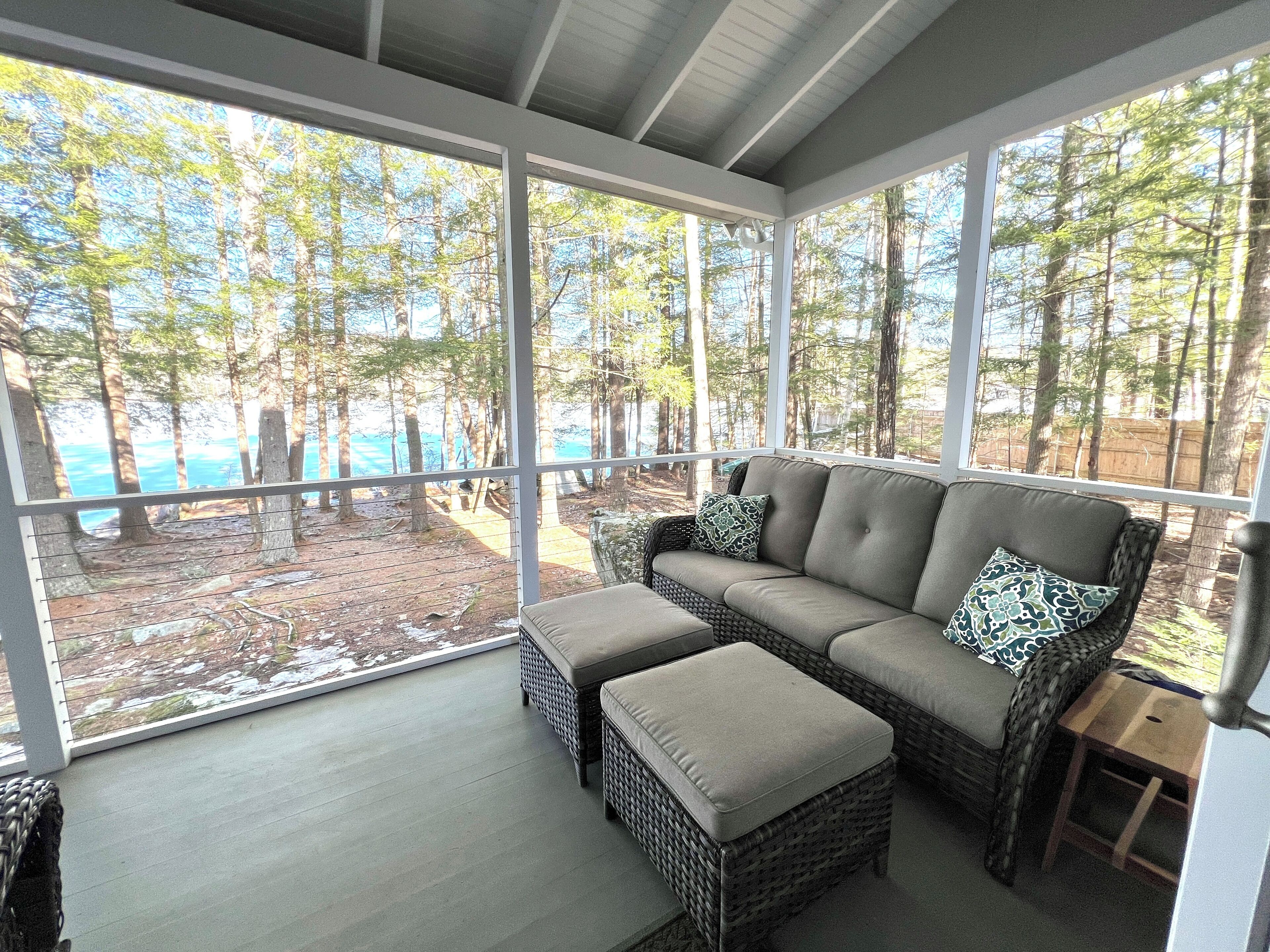Lakeside screened in porch. 