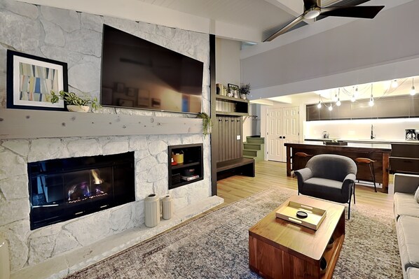 TV, fireplace, DVD player, ping pong