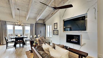 TV, fireplace, table tennis, video library
