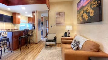 Smart TV, fireplace, stereo