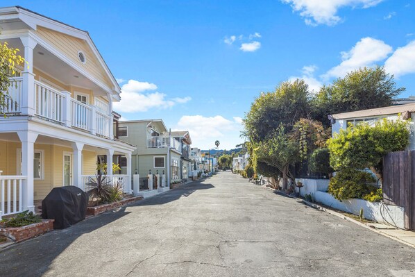 A residential street with houses on both sides, a clear sky, and a distant mountain. - 315E Lower: Spacious, Remodeled, Ground Level Duplex, Quiet Street, WIFI - 315 E (Avalon)