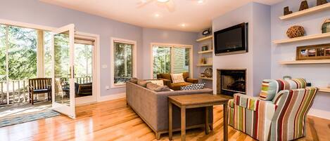 TV, fireplace