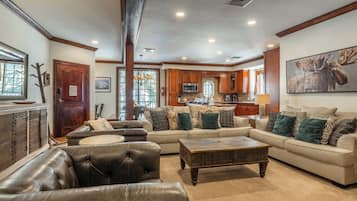 Smart TV, fireplace, video games, foosball