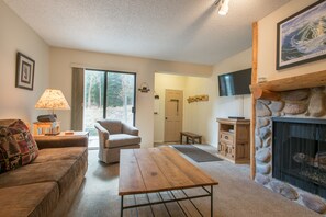 Télévision, cheminée, lecteur de DVD