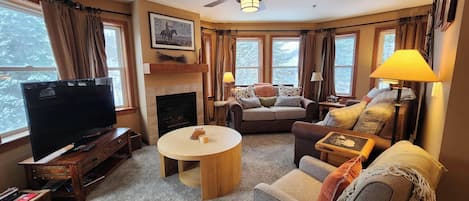TV, fireplace