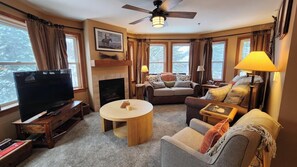 TV, fireplace