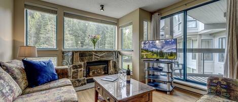 TV, fireplace