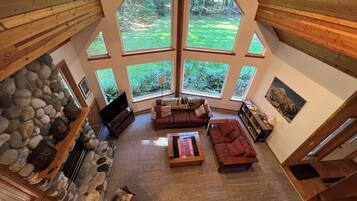 Smart TV, fireplace, video games, DVD player