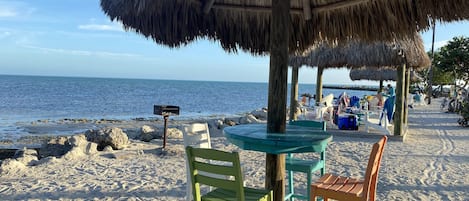 Plage, chaises longues, serviettes de plage