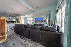 TV, DVD player, books, music library