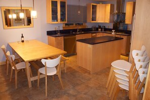 Fridge, microwave, oven, stovetop - Waterfront Log Cabin with Mt. Sunapee Views (Sunapee)