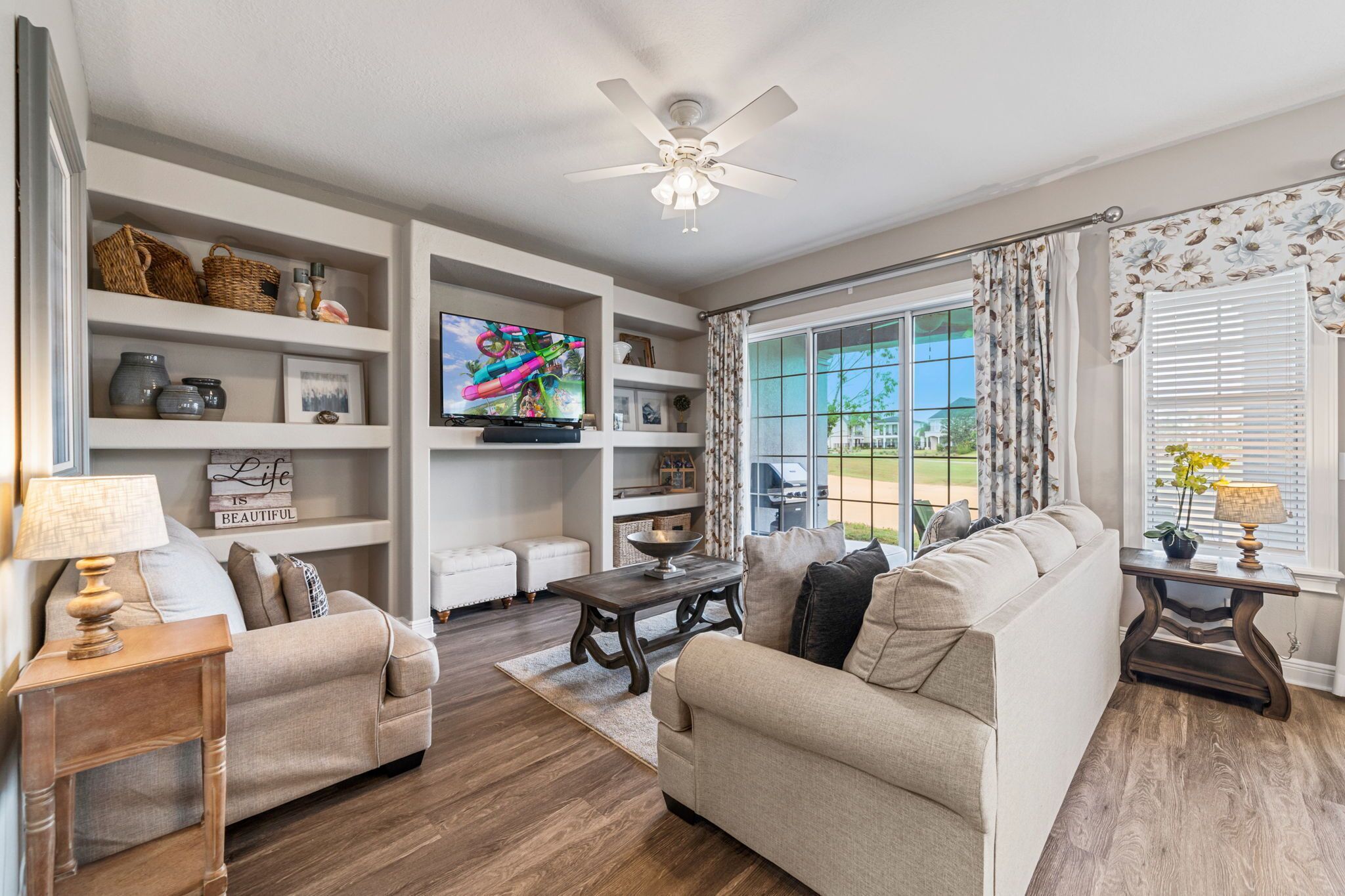 TV, fireplace, foosball