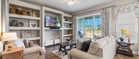 TV, fireplace, foosball