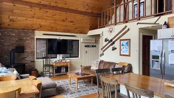 Smart TV, fireplace, video games, DVD player