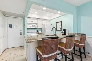 Fridge, microwave, oven, dishwasher