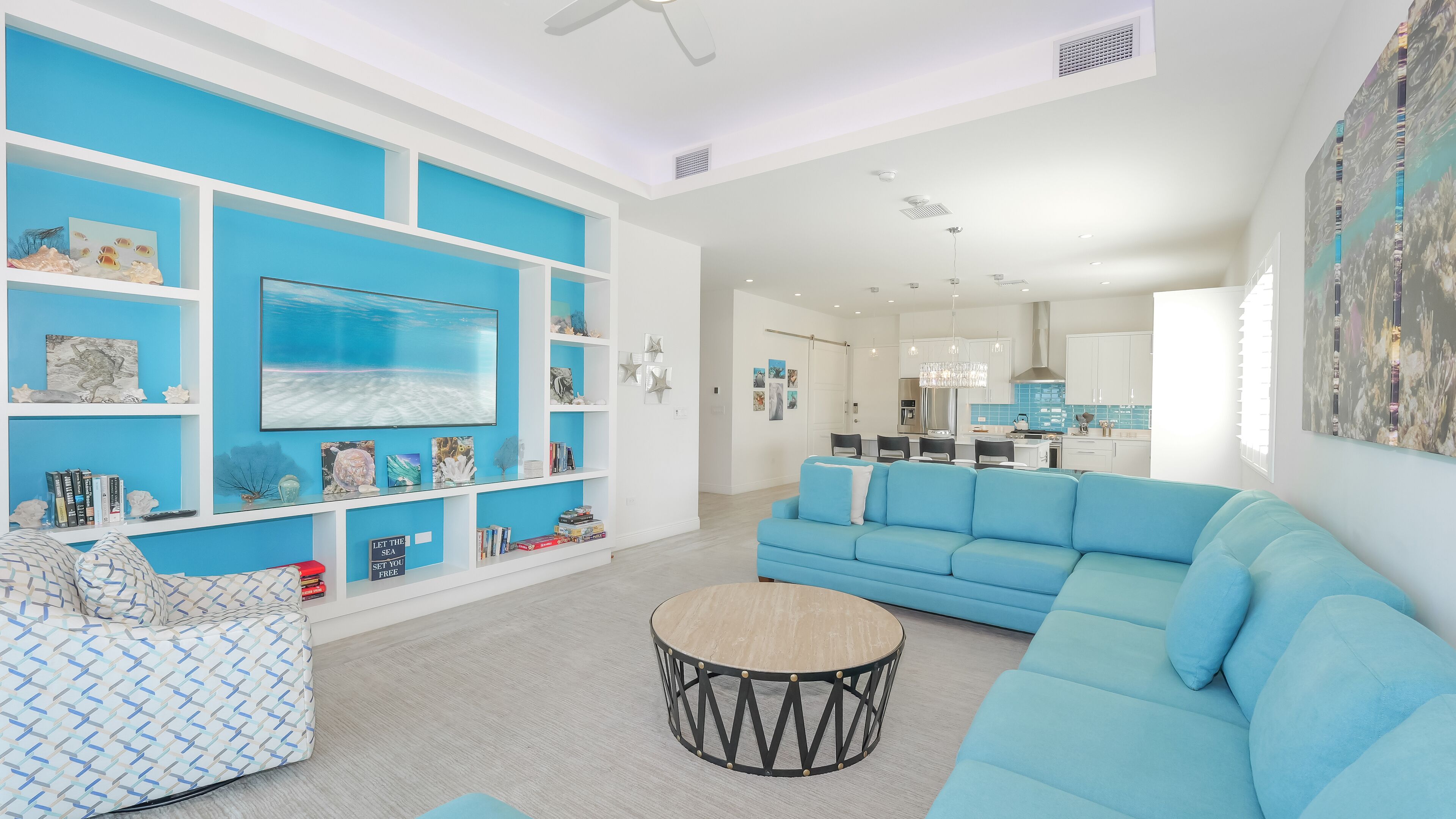 Smart TV, foosball, books, stereo