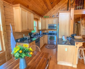 Fridge, microwave, oven, stovetop - Over the River -4BR/3BA Fire Pit, Gas F/P, Large Decks, Overlooking New River (West Jefferson)