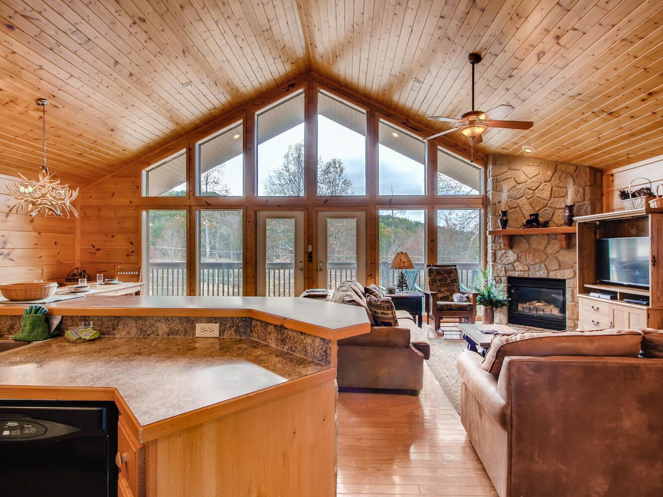 Bearadise cabin has  Mountain Views, beautiful cabin, great yard for kids,