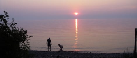 Tæt på stranden, liggestole, badehåndklæder