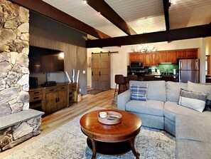 TV, fireplace, DVD player, video library