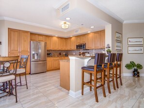Fridge, microwave, coffee/tea maker, toaster