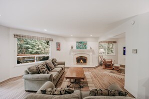 Fireplace, DVD player, table tennis, computer monitors