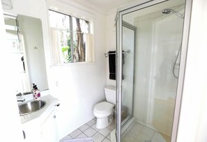 Bathtub, hair dryer, towels, soap