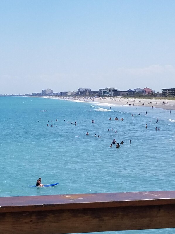 On the beach, sun-loungers, beach towels