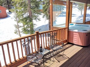 The expansive South balcony with hot tub, sauna is shared w/ only 1 other condo.