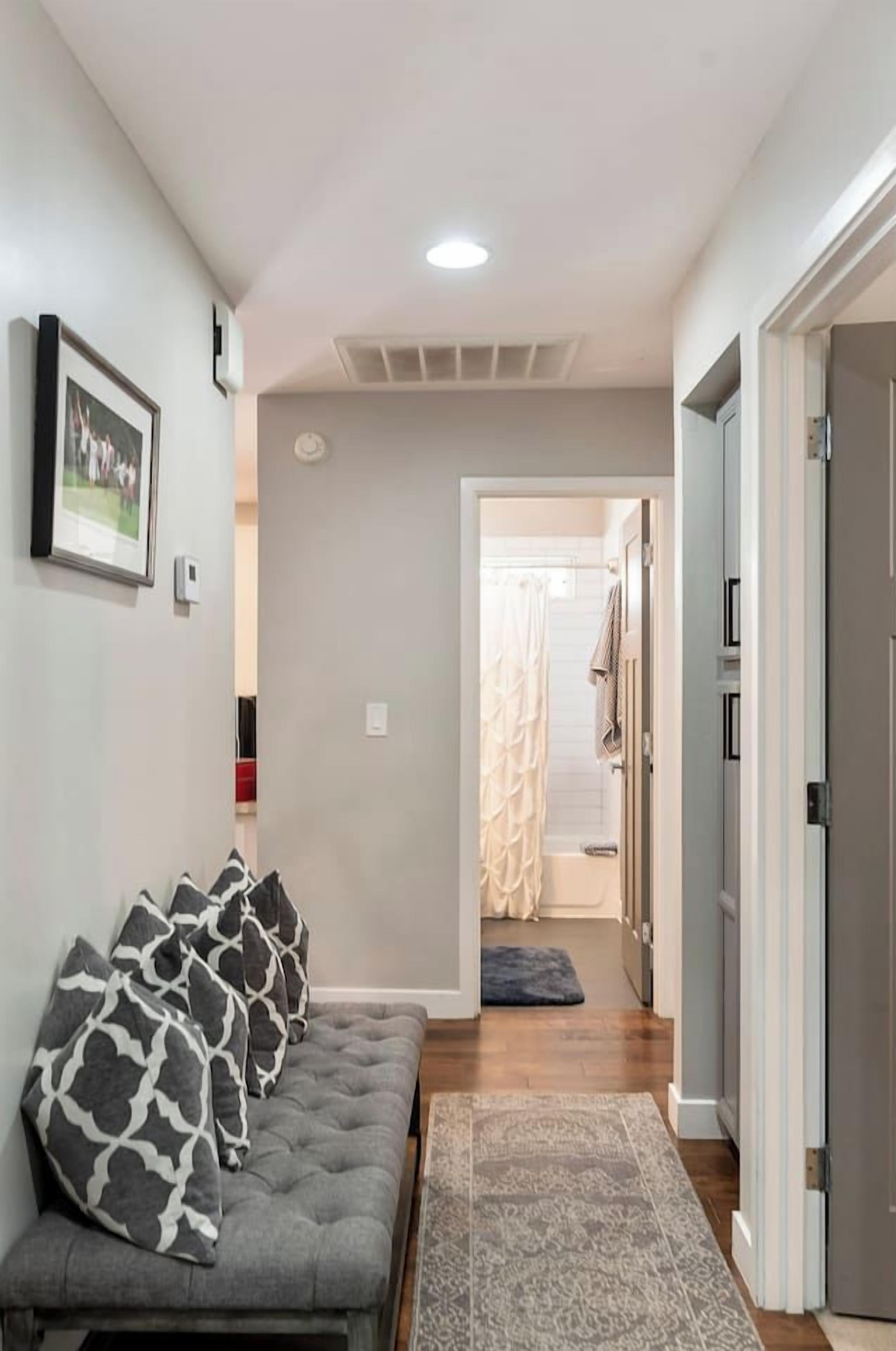 A cozy hallway nook beside the guest bathroom.