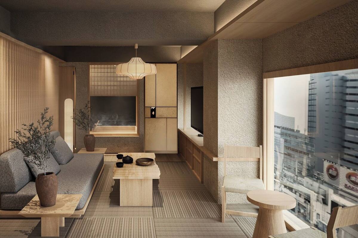 Suite, uitzicht op de stad (ONSEN, Double) | Een bureau, verduisterende gordijnen, een strijkplank/strijkijzer