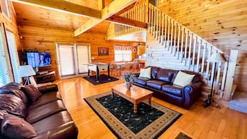 Smart TV, fireplace, DVD player, foosball