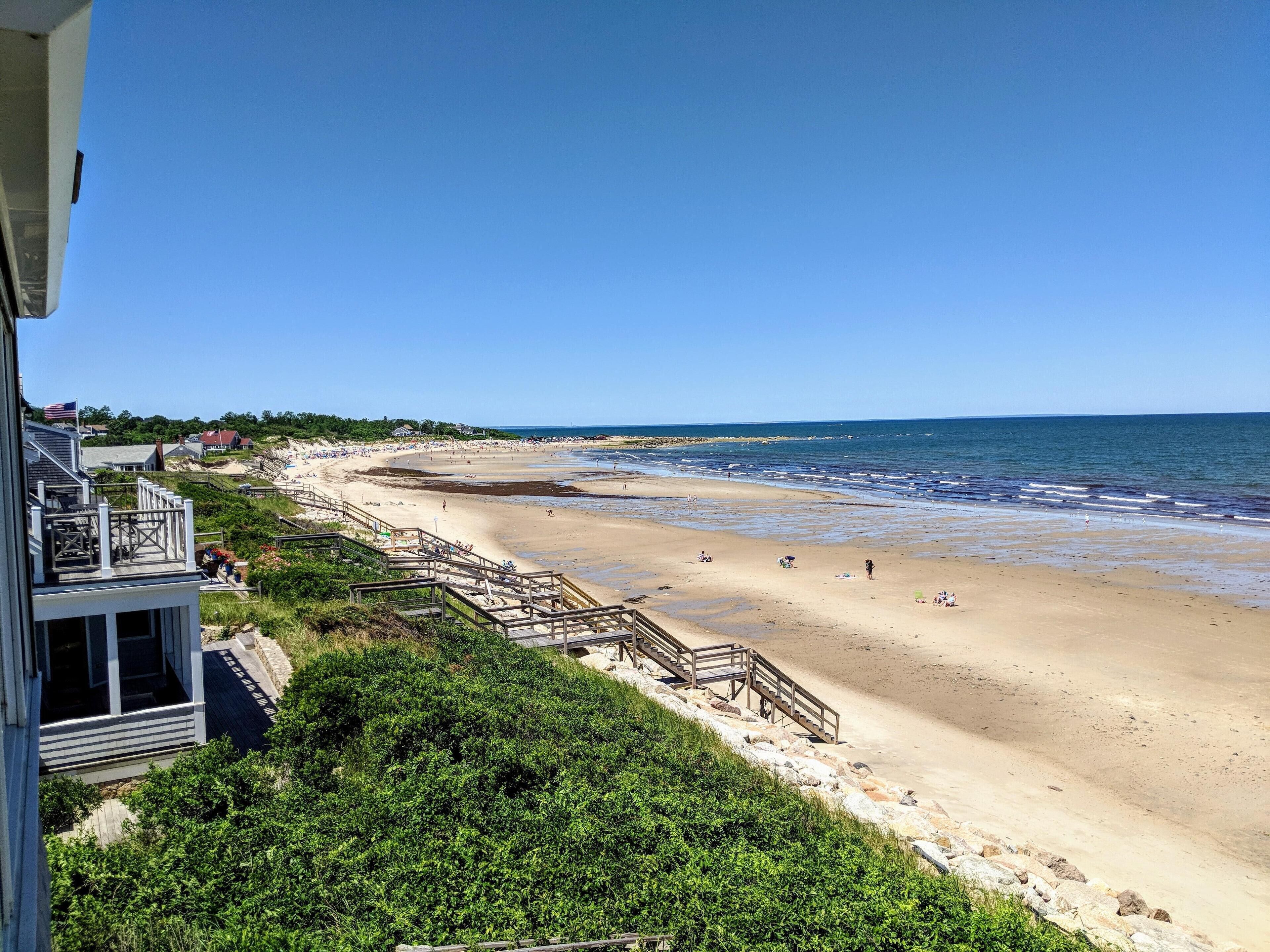 On the beach, sun loungers, beach towels