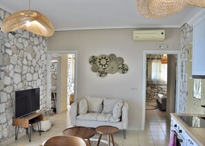 Smart TV, fireplace, DVD player