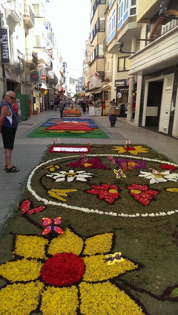 A street with a floral carpet design. - Studio at the Heart of Roses (Roses)