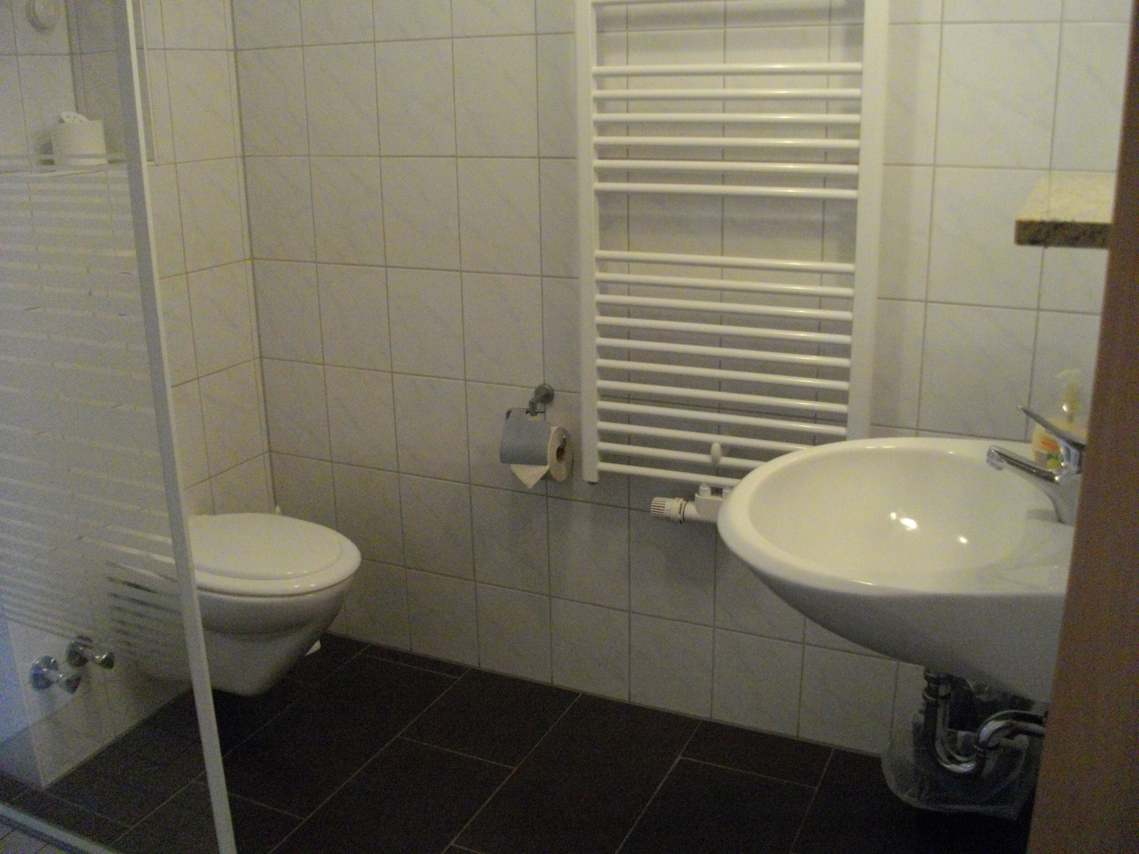 shower, towels, soap, toilet paper