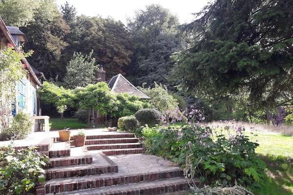La terrasse sur le jardin, plein sud.