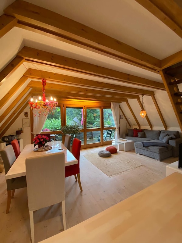 Smart TV, fireplace, music library