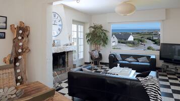 Televisión, chimenea, videojuegos y reproductor de DVD