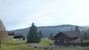 A rural village with traditional houses, a clear road, and a hilly landscape in the background. - chalet - 4 rooms - 6 persons (La Bresse)