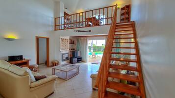 Télévision, cheminée, livres, médiathÚque