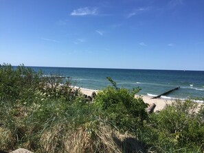 Beach nearby, sun loungers